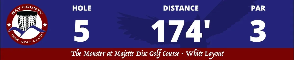 2021 tee sign strip for hole 5 on the White layout: 174 feet, par 3.