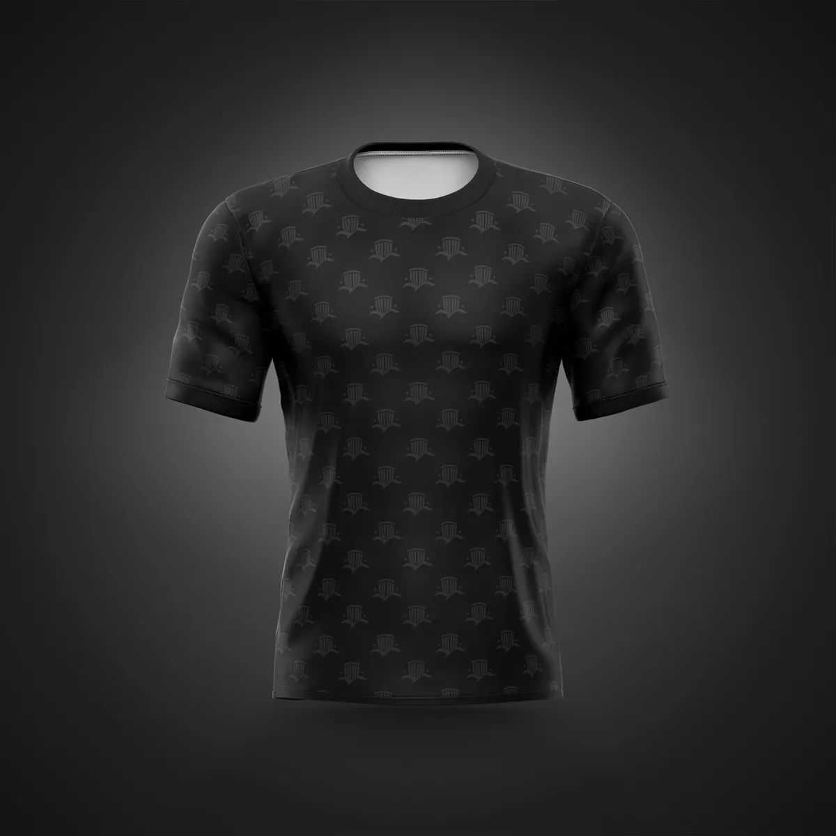 Blackout jersey: black on black, with the club mark repeated as a tonal pattern across the whole shirt.