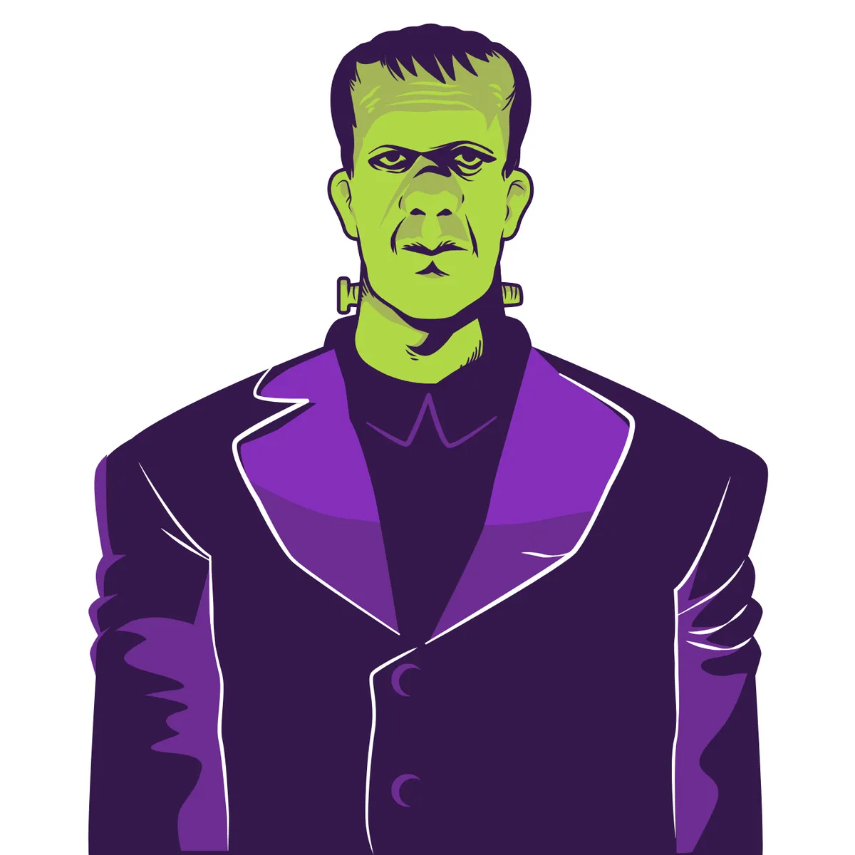 The Monster Mash character: a green-skinned monster in a purple jacket, drawn in flat purple and green.