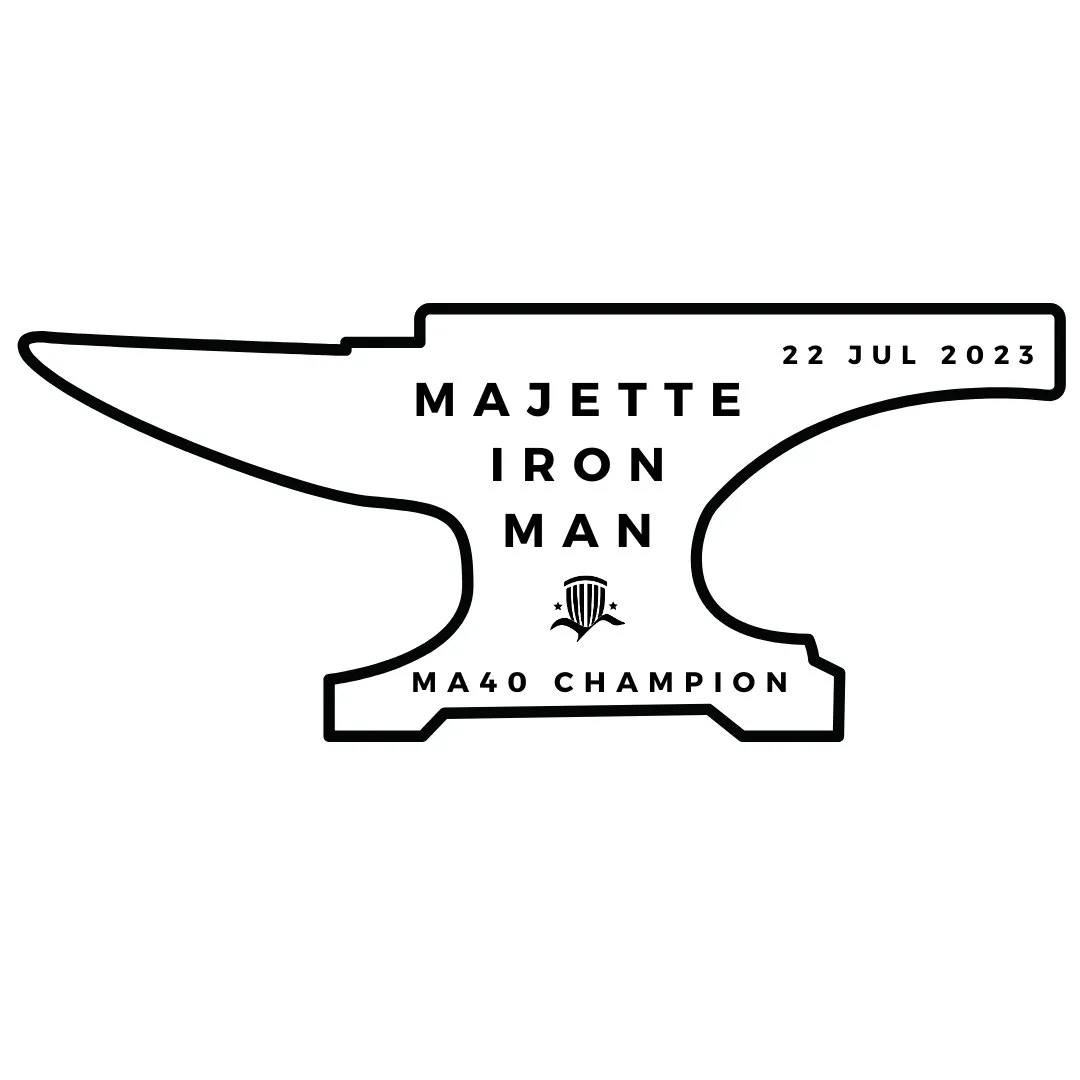 Anvil-shaped Majette Iron Man decal, 22 Jul 2023, MA40 Champion.