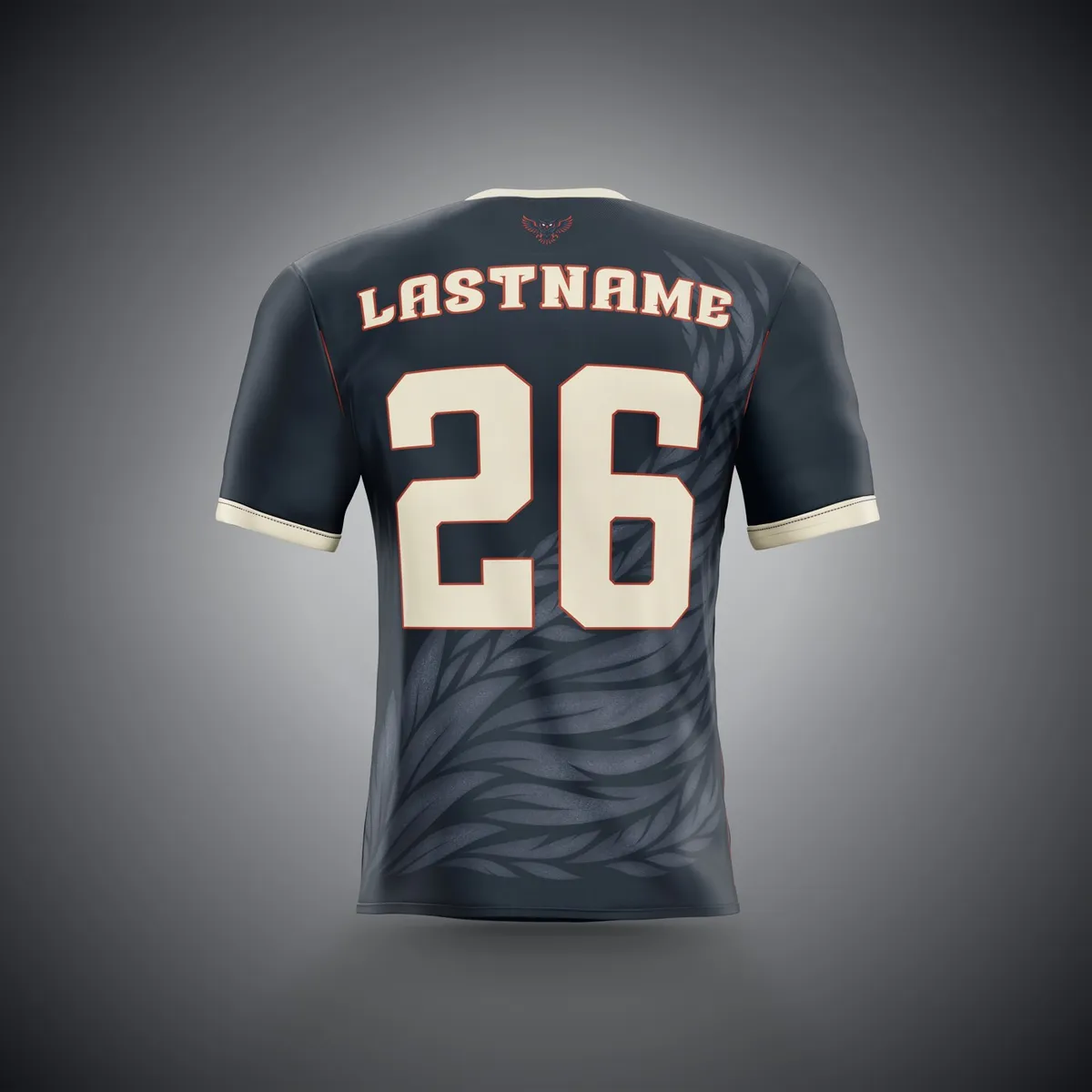 2026 jersey back, navy: LASTNAME and a large 26 in warm bone, tabular figures.
