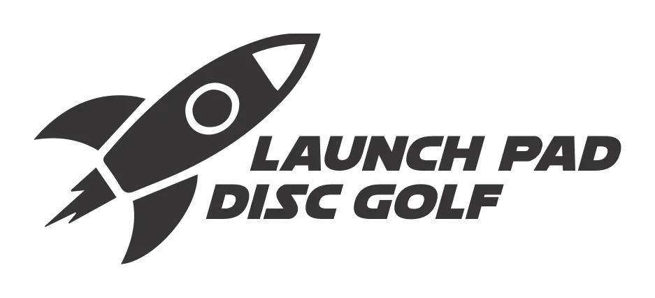Launch Pad Disc Golf: a rocket lifting off beside a bold italic wordmark.