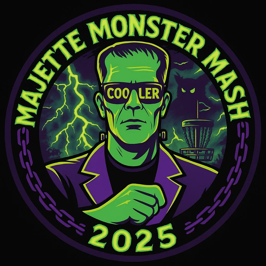 Majette Monster Mash 2025 badge: the monster with lightning, a chain border, purple and green, with the presenting sponsor.