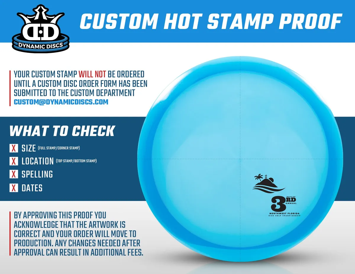 Innova hot stamp proof for the 2023 Northwest Florida Disc Golf Championships.