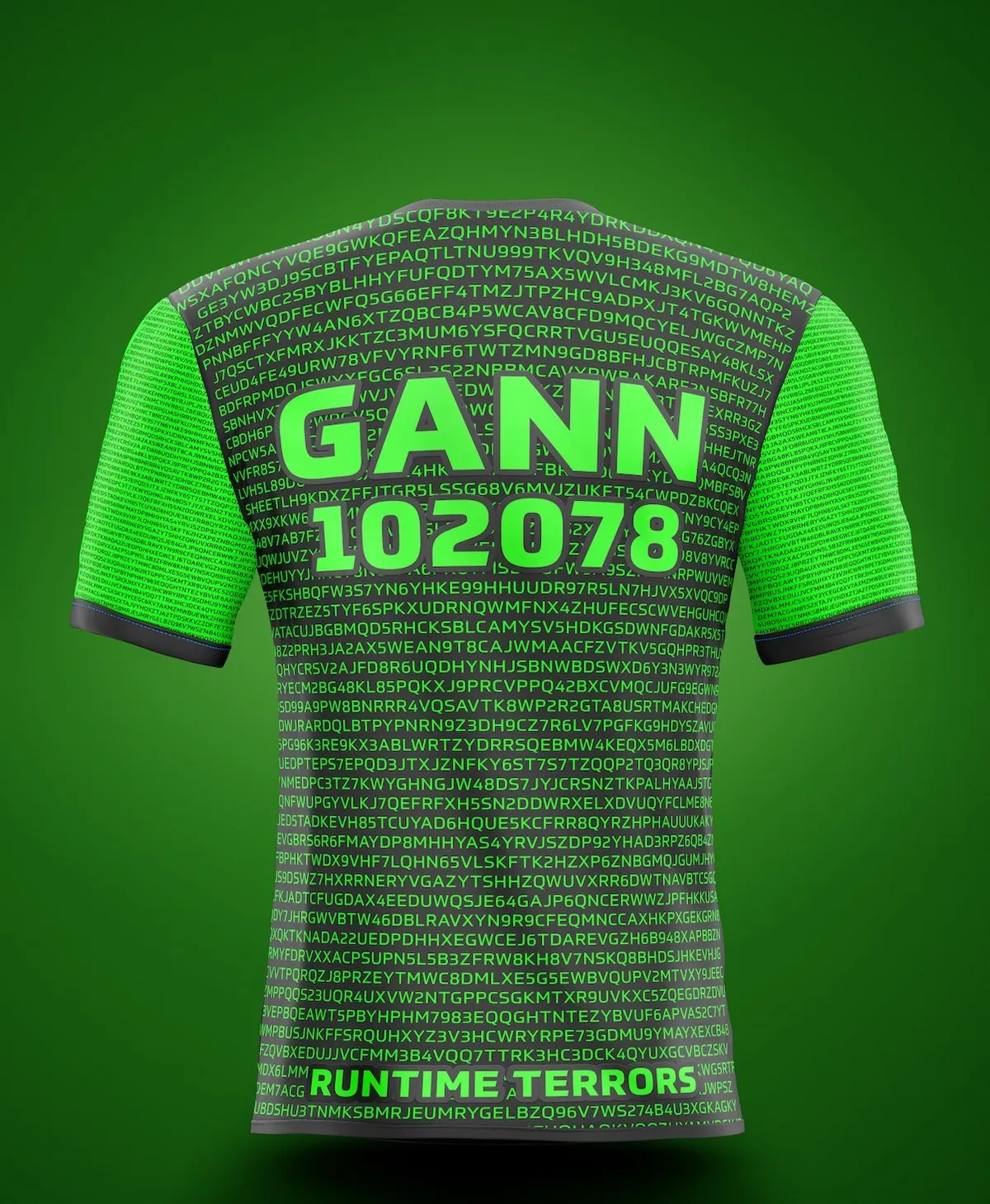 Runtime Terrors jersey back with GANN and PDGA number 102078 in green.