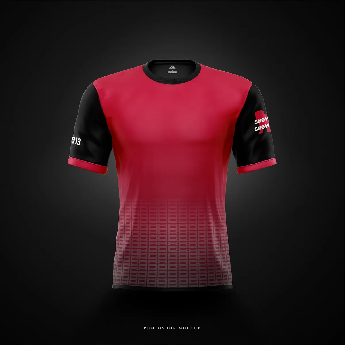 Show Up, Show Out jersey in Athens colors: red body with a dotted fade and black sleeves.