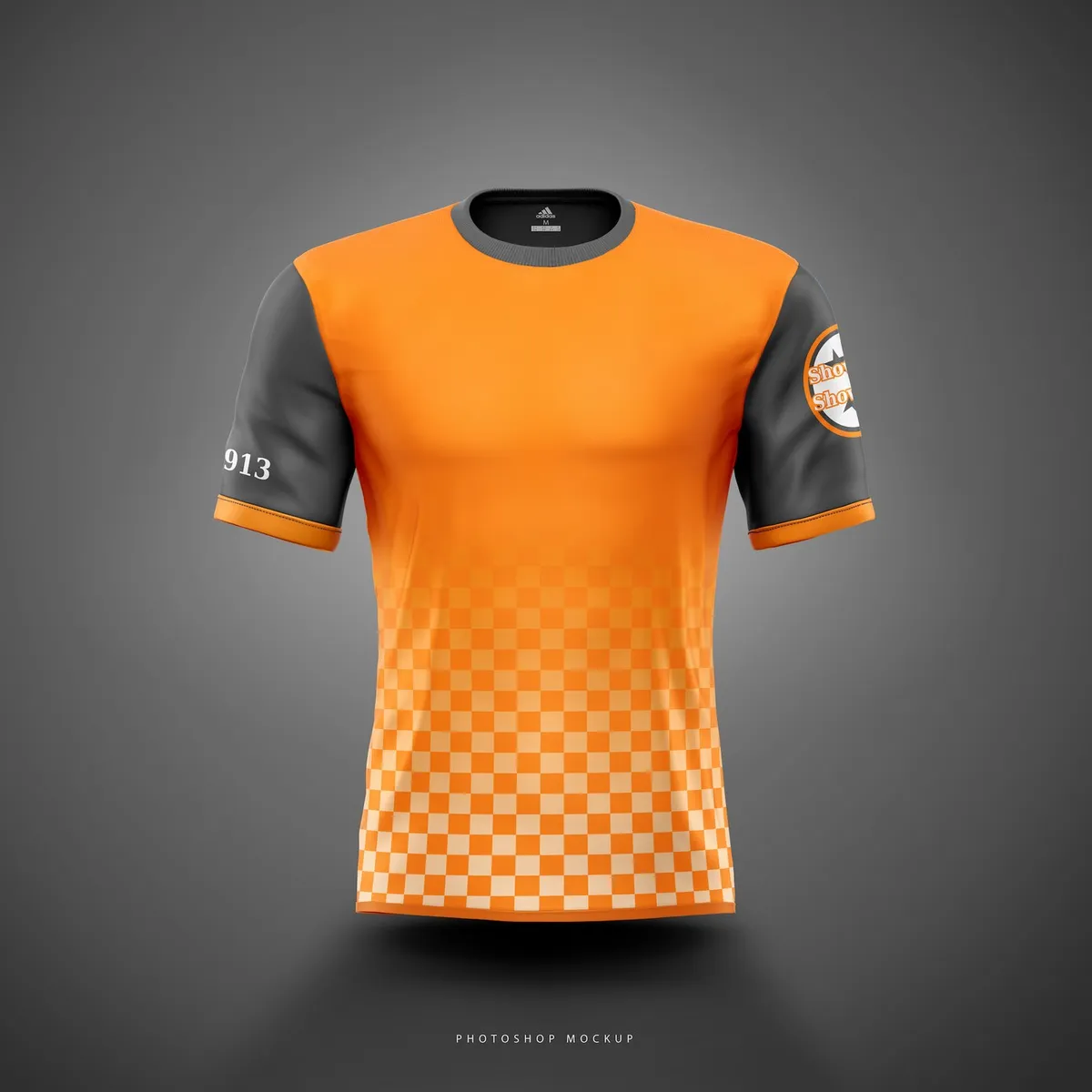 Show Up, Show Out jersey in Knoxville colors: orange body with a checkerboard fade and grey sleeves.