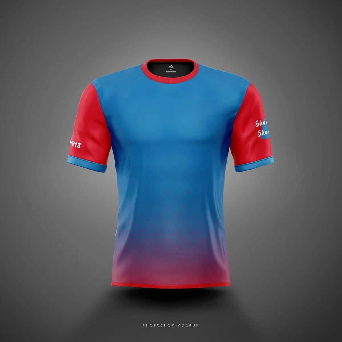 Show Up, Show Out jersey in Oxford colors: light blue body fading to red with red sleeves.