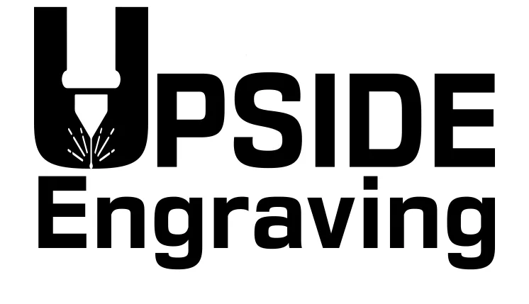 Upside Engraving wordmark: the U in Upside drawn as an engraving cut with a small plant growing from it.