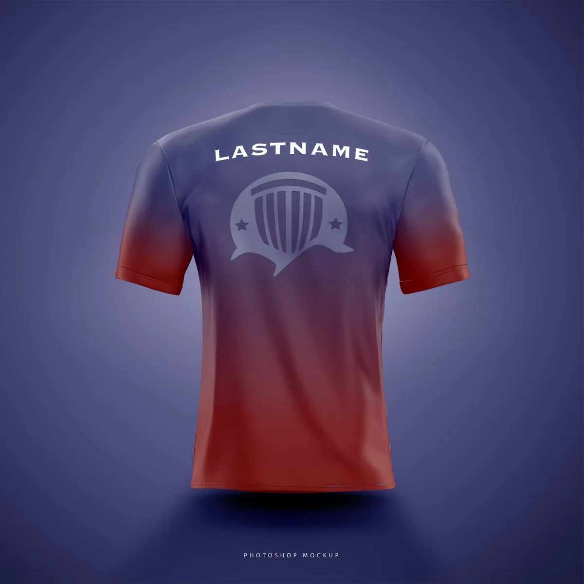 Club jersey back: player name over a large tonal club mark on the fade.