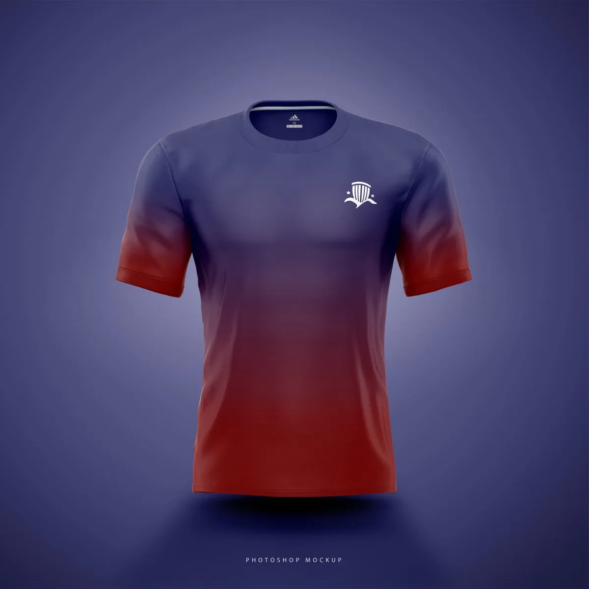 Club jersey, blue-to-red fade colorway with the mark on the chest.
